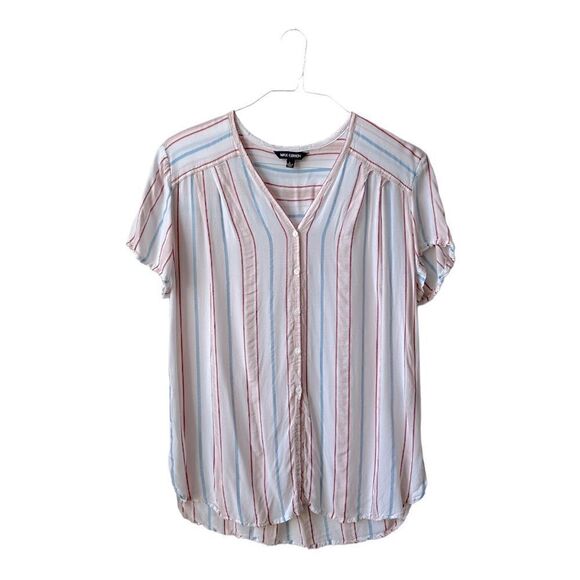 MAX EDITION Striped Tie Front Button down Size L - Picture 2 of 10